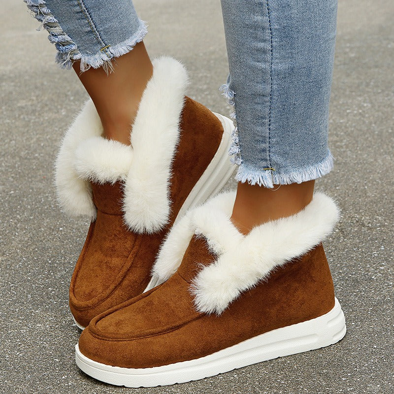 Autumn and Winter New Large Suede Warm keeping Cotton Shoes Casual Snow Shoes Low top Suede Cotton Shoes Women