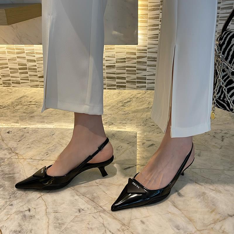 Spring Fashion Pointed Toe Back Empty Shallow Mouth Stiletto Sandals Korean Style Of The Simple Baotou Cat Heel Fashion Women's Shoes