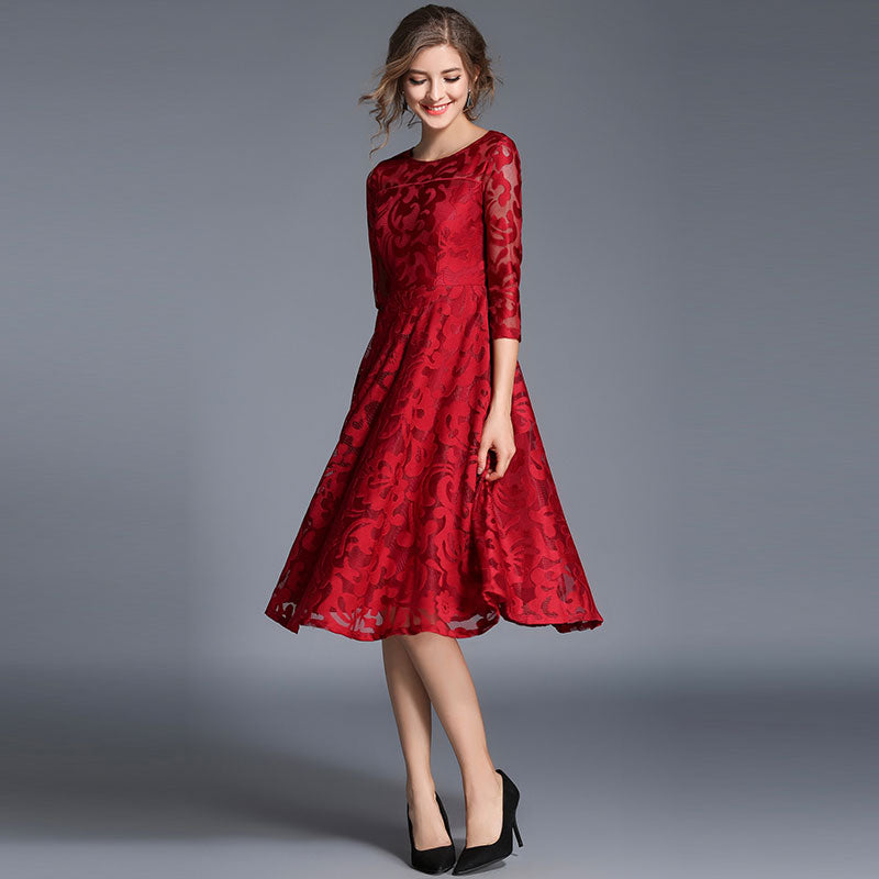 Spring Fashion England Style Luxury Elegant Slim Ladies Party Dress Women Casual Lace Dresses - TRIPLE AAA Fashion Collection