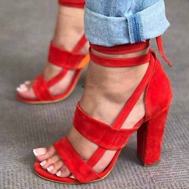 Cross Strap High Heel Thick Heel Plus Size women Shoes Sandals - TRIPLE AAA Fashion Collection
