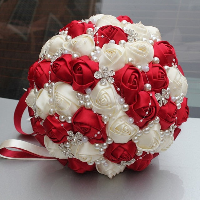 WifeLai-A Ramos De Novia Burgundy Artificial Flower Bridesmaid Wedding Bouquet