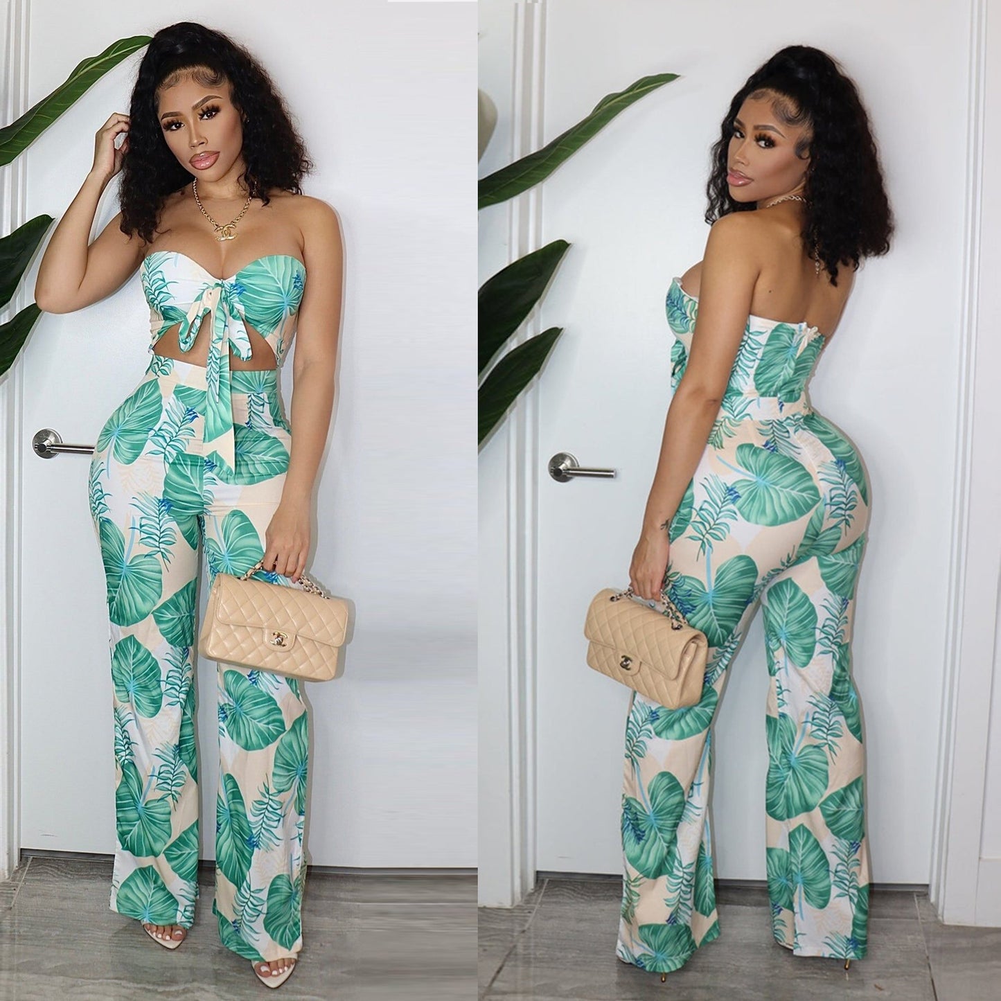 Sexy Printed Chest Wrapped Jumpsuit Nightclub Women's Casual Jumpsuit