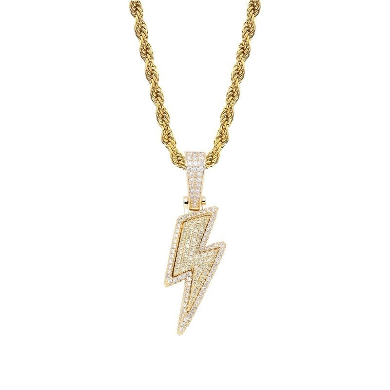 2021 Jewelry Fashion Retro Full Zircon Lightning Necklace Men's Hip Hop Party Locomotive Accessories Pendant Necklace Jewelry