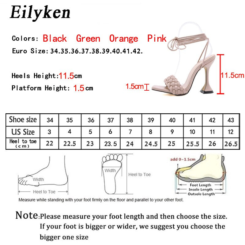 New Design Weave Sandals Spike Heels Women High Heels Square Open Toe Ankle Strap Summer Ladies Elegant Dress Shoes - TRIPLE AAA Fashion Collection