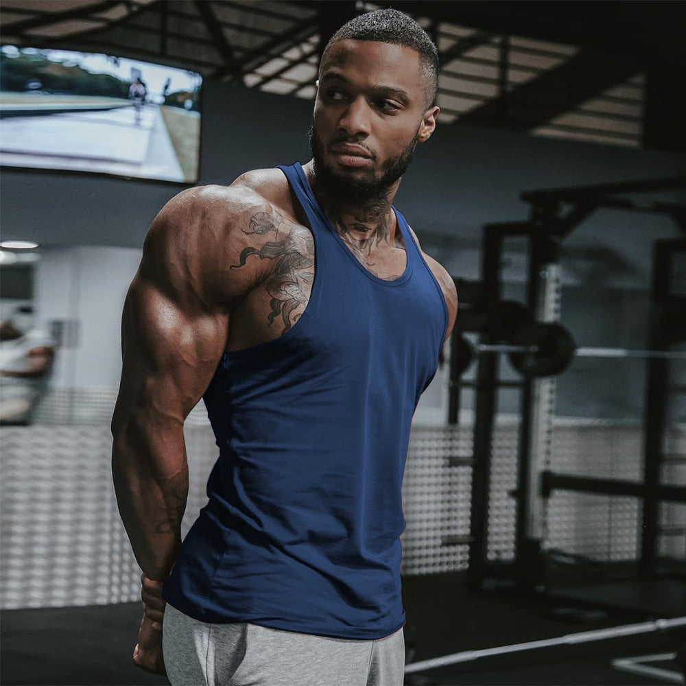 Men Gym Singlet Stringer Muscle Tank Tops Fitness Sport Shirt Y BACK Racer Workout Tops Vest - TRIPLE AAA Fashion Collection