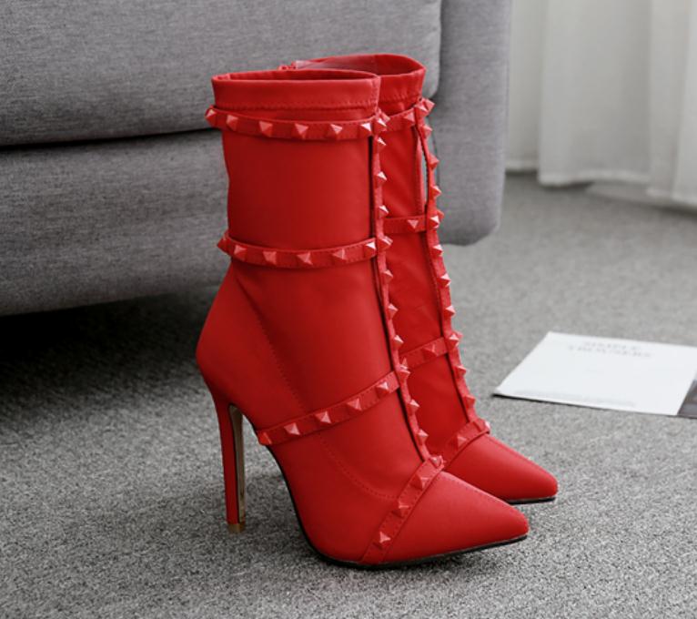 Liu nails red female boots fine with stretch boots with high point show thin women's shoes - TRIPLE AAA Fashion Collection