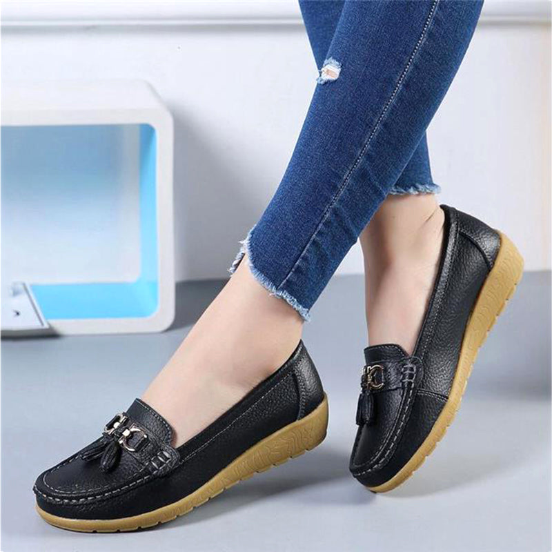 Spring Flats Women Shoes Loafers Genuine Leather Women Flats Slip On Women's Loafers Female Moccasins Shoes - TRIPLE AAA Fashion Collection