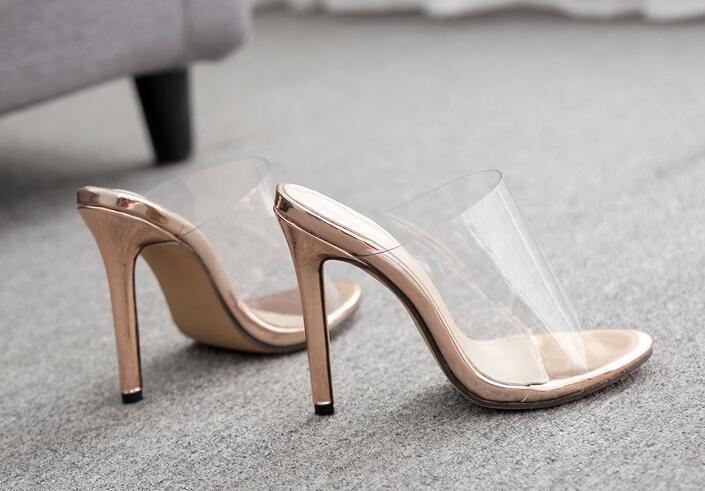 PVC Champagne Slippers Open Toed Sexy Thin Heels Women Transparent Heel Sandals Slides Pumps - TRIPLE AAA Fashion Collection