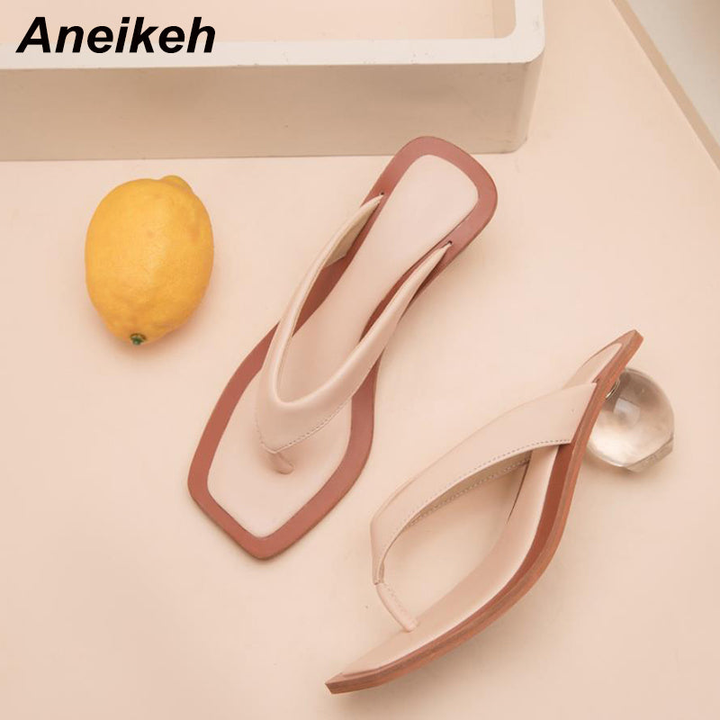 Aneikeh 2020 Women Sandals Clear Transparent Med Heel Round Heel Shoes Open Toed Slipper Sandals For Party Shoes Women Pumps 43 - TRIPLE AAA Fashion Collection