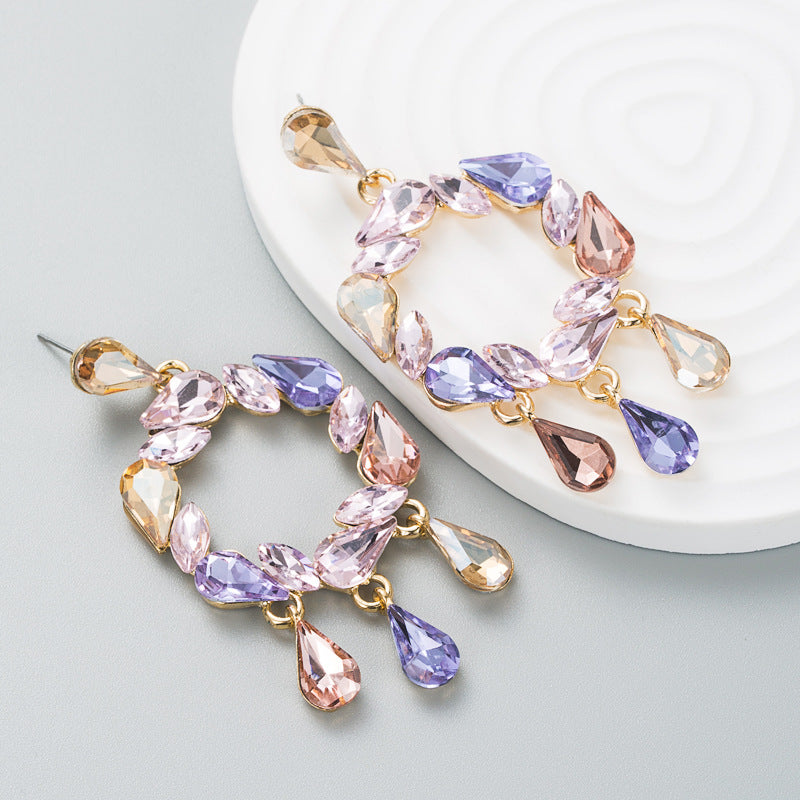 Fashion Creative Drop-Shaped Color Rhinestone Pendant Earrings Niche Design Temperament Earrings For Women