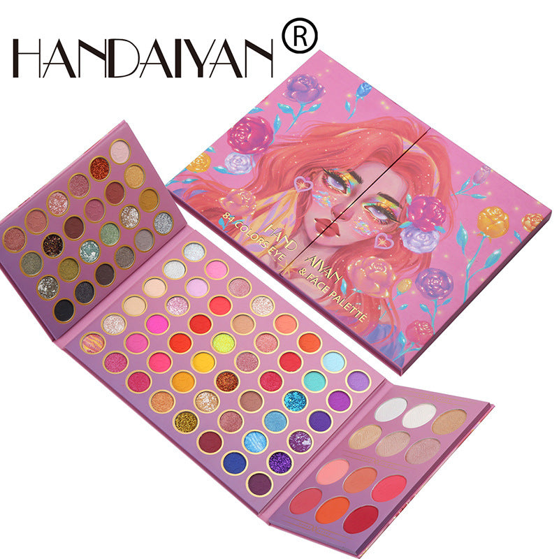 HANDAIYAN 84 Color Makeup Palette Eye Shadow + Blush + Highlight Eye Shadow Set Set Box Pearl Matte Eye Shadow