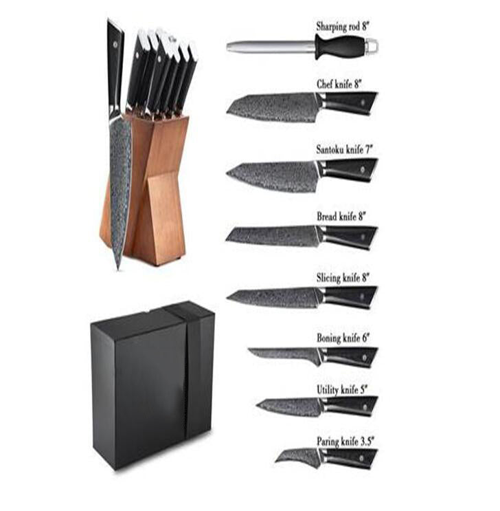 Japanese AUS10 steel 9pcs damascus knife set With knife holder - TRIPLE AAA Fashion Collection