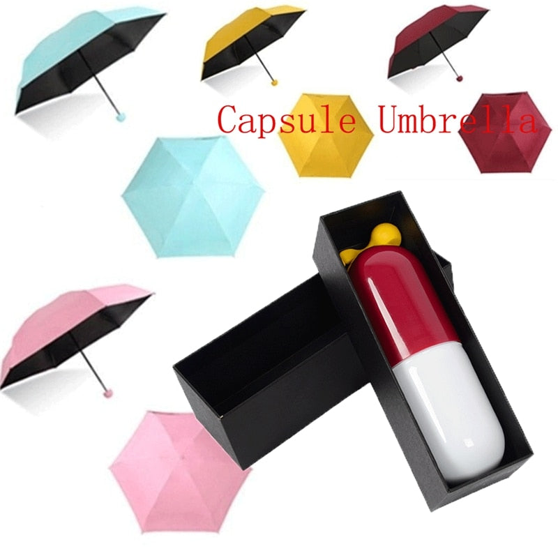 Mini Folding Capsule Small Umbrella With Pill Package Box Pocket Parasol Rain Anti-UV Portable Travel Umbrella Sunny Rainy Day