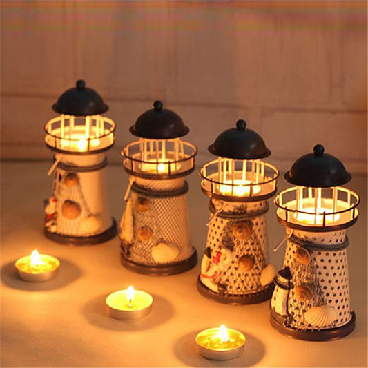 Lighthouse Candle Holder Mediterranean-style Iron Candle Holder Holiday Candlestick Home Wedding Party Family Decor - TRIPLE AAA Fashion Collection