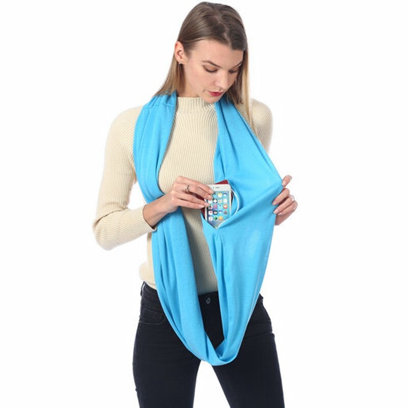 Unisex Loop Scarves for Women Girls Lightweight Convertible Infinity Scarf Wrap with Hidden Zipper Pocket Stretchy Travel Scarf