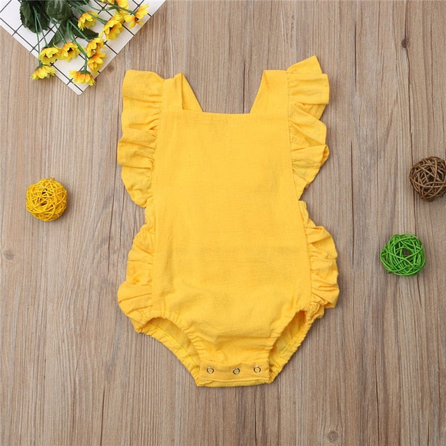 Newborn Baby Girl Ruffled Solid Color Sleeveless Backless Romper Jumpsuit Outfit Sunsuit - TRIPLE AAA Fashion Collection