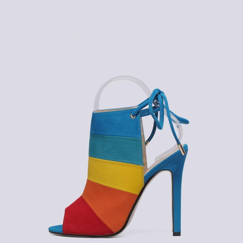 Koovan Women's Shoes Pumps Heeled Shoes High-heeled Rainbow Color Mixed with Fish Mouth Sandals Colors Pumps Size 40 - TRIPLE AAA Fashion Collection