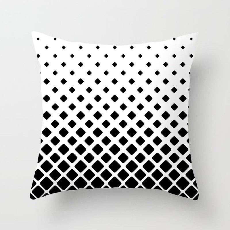 Geometric Cushion Cover Black and White Polyester Throw Pillow Case Striped Dotted Grid Triangular Geometric Art Cushion Cover - TRIPLE AAA Fashion Collection