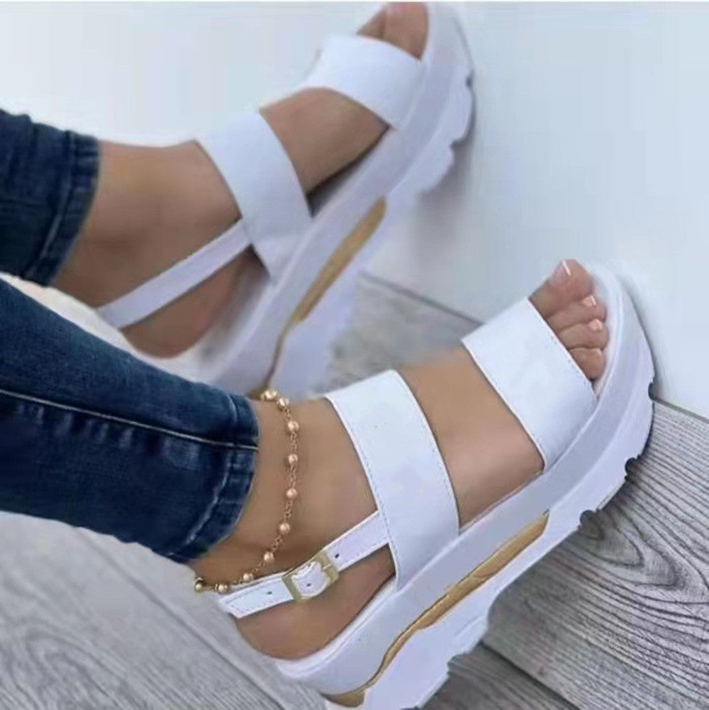 Summer New Large Size Women's Shoes Letter Wide Face With Sweet Style Thick Bottom Wedge Sandals