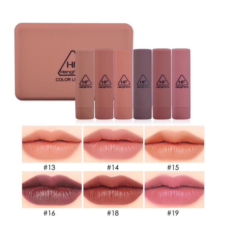 6Pcs/set Pumpkin Color Matte Lipstick Set Long-lasting Waterproof Nude Batom Lipstick Kit With Mirror Lips Makeup Lipstcks TSLM2 - TRIPLE AAA Fashion Collection