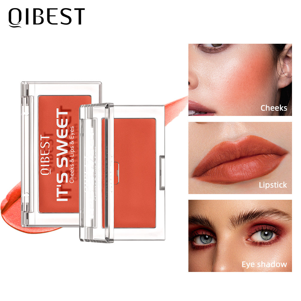 QIBEST Lipstick Eye Shadow Blush 3 In 1 Repair Volume Without Dizzy Makeup Natural Color Monochromatic Rouge Cream Eye Shadow Cream
