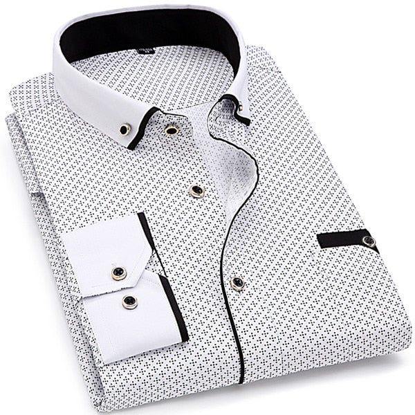 Men Fashion Casual Long Sleeved Printed shirt Slim Fit Male Social Business Dress Shirt Brand Men Clothing Soft Comfortable - TRIPLE AAA Fashion Collection