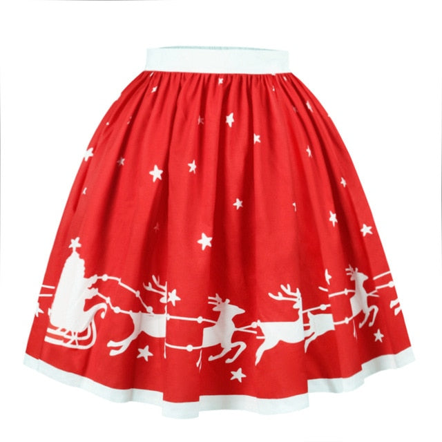 Women Christmas Evening Cocktail Party Petty skirt Bubble Skirt Snowmen Santa Red Knee-Length Skirts