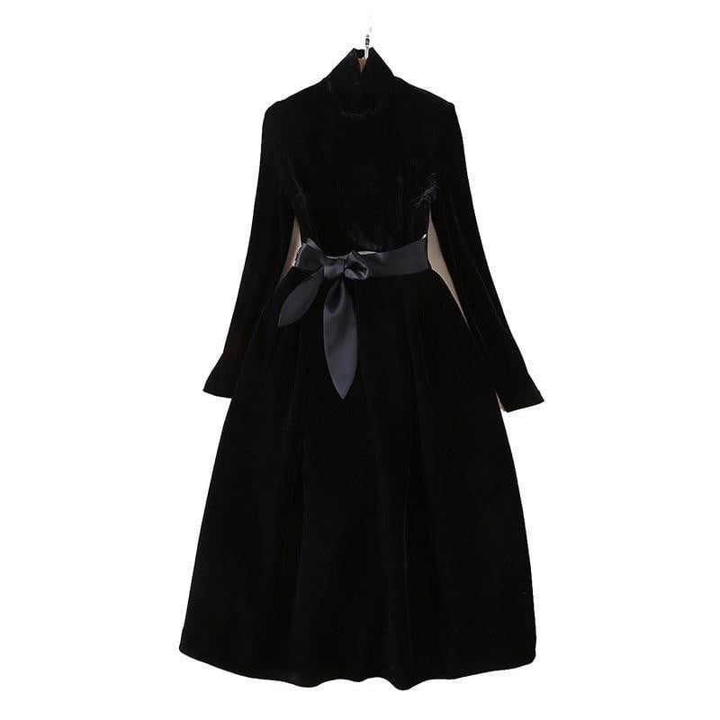 Evening Party Dresses Women Turtleneck Long Sleeve Bowknot Hollow Out Dress Female Plus Sizes 2019 Spring Fashion - TRIPLE AAA Fashion Collection