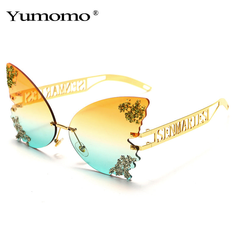 New Big Frame Hot Sale Butterfly Sunglasses Metal Legs Fashion Personality Multicolor Glasses Broken Powder Sunglasses