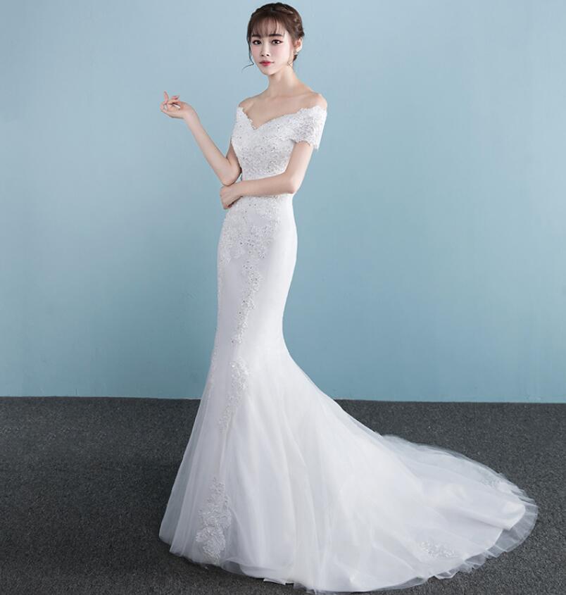 One-shoulder Wedding Dress Bride Married Slim Slimming Waist Fishtail Wedding Dress