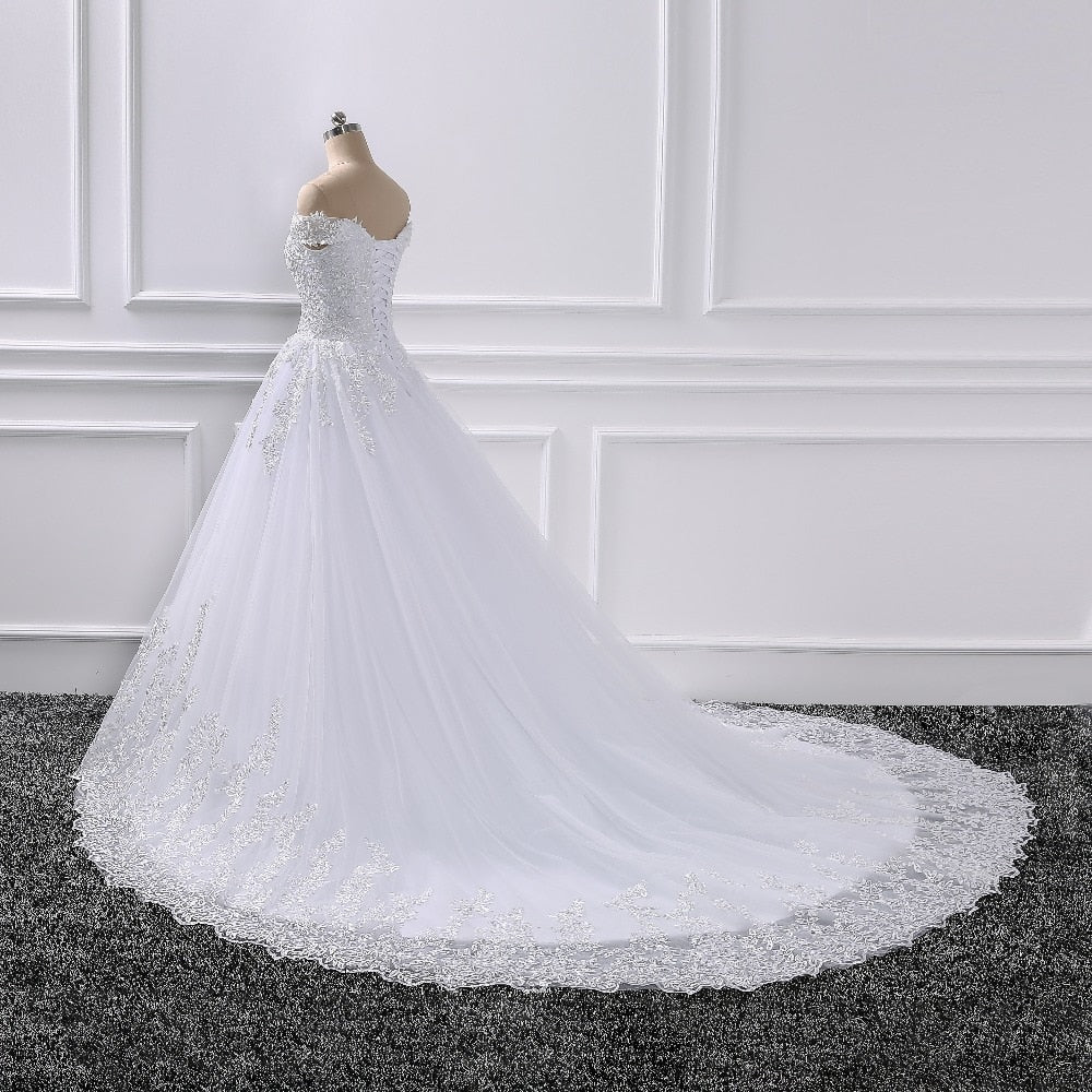 Princess Wedding Dresses Off Shoulder Applique Lace Sweetheart Ball Gown Bridal Robe - TRIPLE AAA Fashion Collection