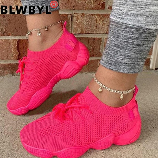 Air Mesh Women Sneaker Sock Shoes Summer Breathable Cross Tie Platform Round Toe Casual Fashion Sport Lace Up 2020 Female Girl - TRIPLE AAA Fashion Collection