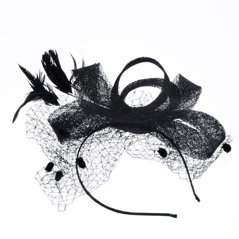 Bow Handmade Feather Headdress Retro Party Linen Top Hat Linen Ladies Hat