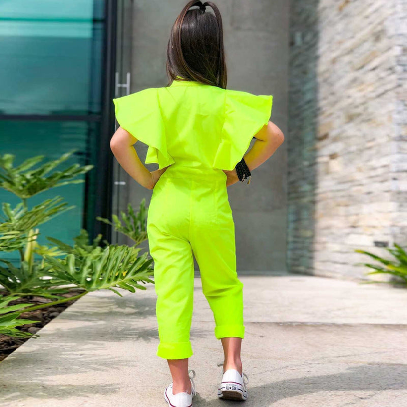 Children's Clothing New Jumpsuit Fashion Casual Sleeveless Vest Girls Solid Color Jumpsuit Ins Style
