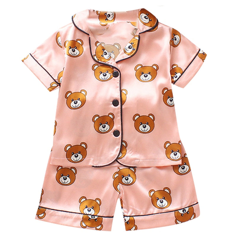 LJW Children's pajamas set Baby suit Kids Clothes Toddler Boys Girls Ice silk satin Tops Pants Set home Wear Kids pajamas - TRIPLE AAA Fashion Collection