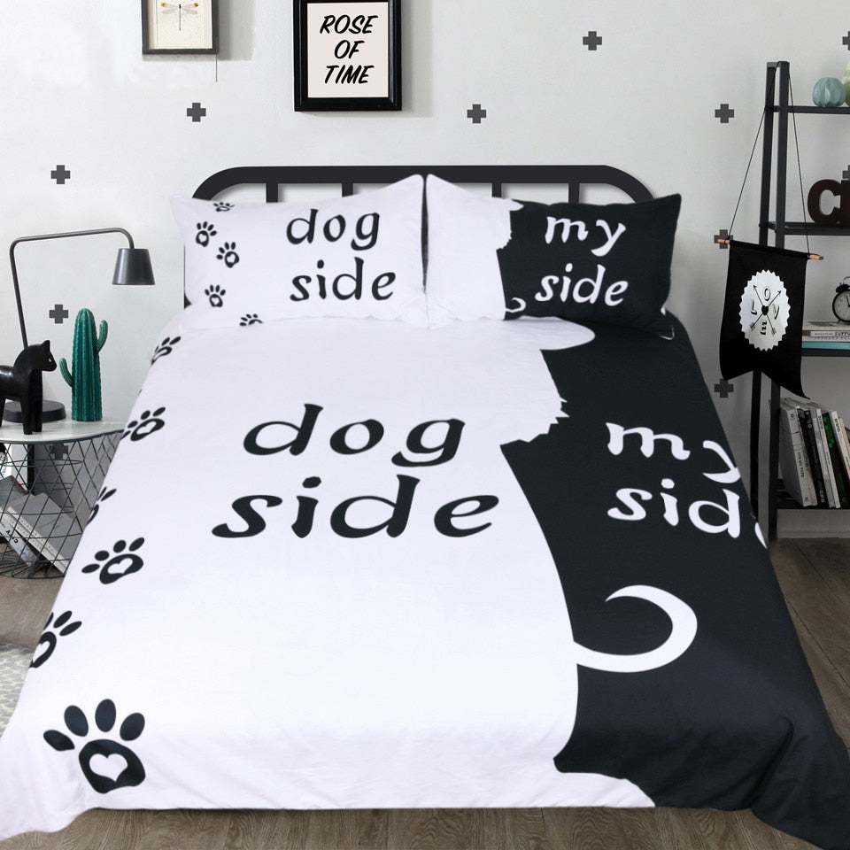 Cartoon Bedding Set for Kids Duvet Cover Set Dog Side and My Side Home Textiles Pet Footprint Black Bedclothes - TRIPLE AAA Fashion Collection