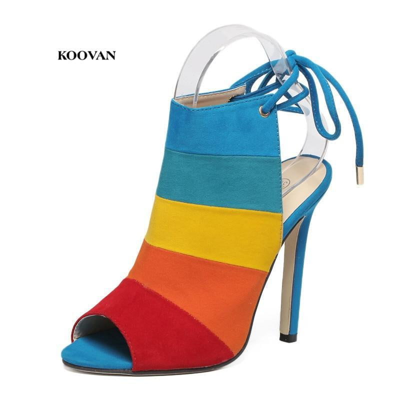 Koovan Women's Shoes Pumps Heeled Shoes High-heeled Rainbow Color Mixed with Fish Mouth Sandals Colors Pumps Size 40 - TRIPLE AAA Fashion Collection