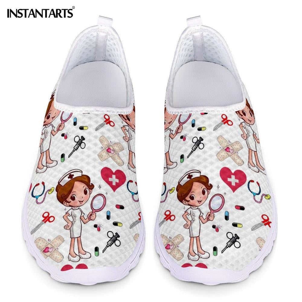 INSTANTARTS New Cartoon Nurse Doctor Print Women Sneakers Slip On Light Mesh Shoes Summer Breathable Flats Shoes Zapatos planos - TRIPLE AAA Fashion Collection