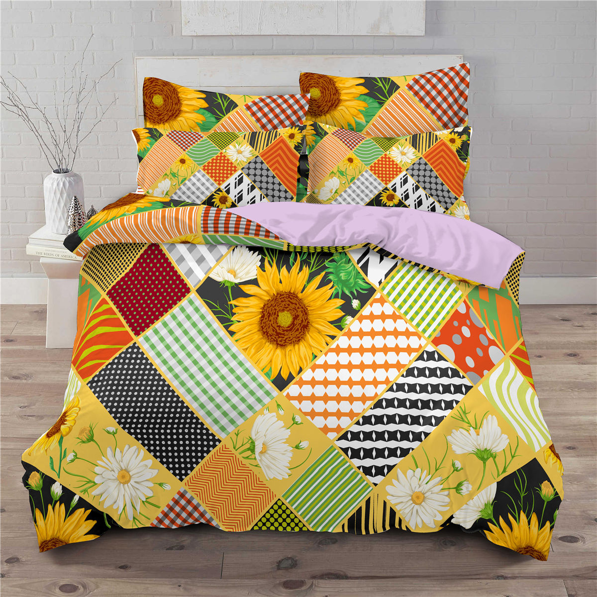 3 piece bedding set with sunflower pattern 3D digital printing quilt set - TRIPLE AAA Fashion Collection
