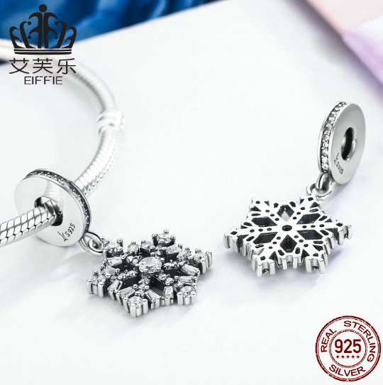 Avelle Creative Crystal Snowflake Accessories S925 Sterling Silver Beaded Bracelet Charm Accessories SCC266