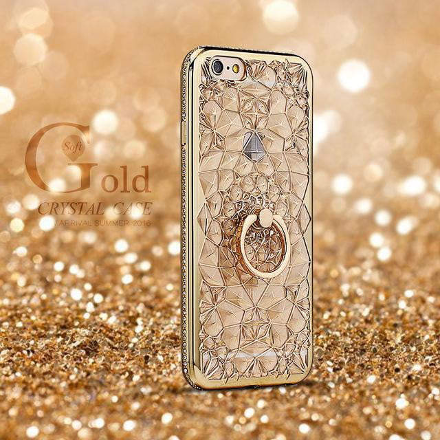 for iPhone X Xs Max XR Case Luxury 3D Soft Ring Capa for iPhone 5 5S SE 6 S 7 8 Plus Ring Silicon Glitter Rhinestone Stand Cover - TRIPLE AAA Fashion Collection