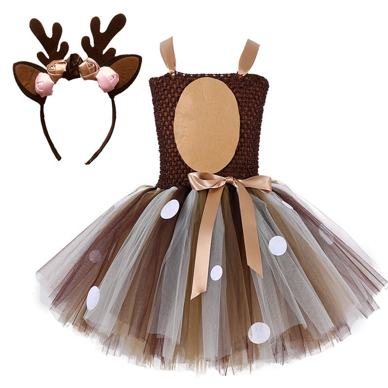 Deer Tutu Dress Baby Girls Dresses for Girls Halloween Costume For Kids Elk Cosplay Christmas Birthday Party Dress With Headband - TRIPLE AAA Fashion Collection