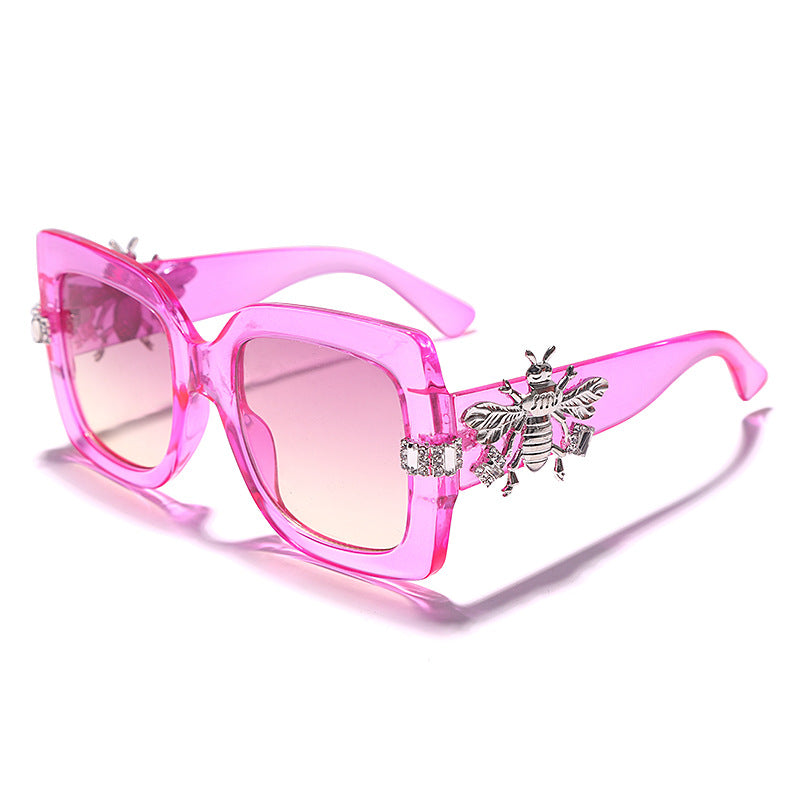 Fashion Trend Big Frame Square Handmade Diamond Bee Sunglasses Retro Three-Color Catwalk Sunglasses