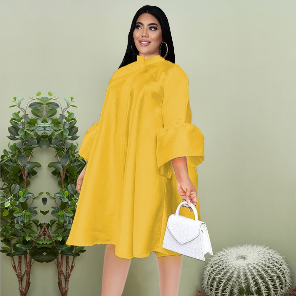 Dresses Plus Size Three Quater Lantern Sleeve Oversized Knee Length Casual Office Lady Evening Birthday Party Afircan Gowns XXXL - TRIPLE AAA Fashion Collection