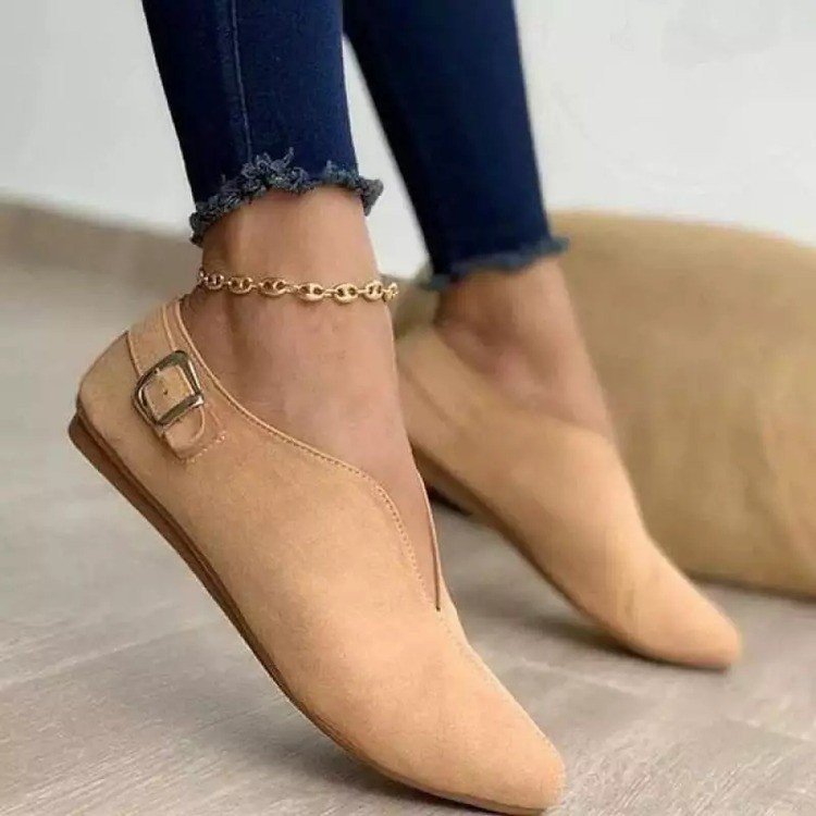 Large Size Spring And Autumn New Style Pointed Toe Suede Low-Top Set Feet Casual Buckle Women's Single Shoes