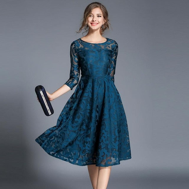Spring Fashion England Style Luxury Elegant Slim Ladies Party Dress Women Casual Lace Dresses - TRIPLE AAA Fashion Collection