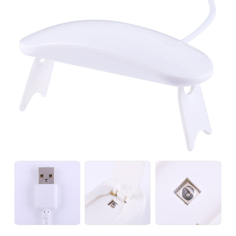 6W White Nail Dryer Machine UV LED Lamp Portable Micro USB Cable Home Use Nail UV Gel Varnish Dryer 3 LEDS Lamp Nail Art Tools - TRIPLE AAA Fashion Collection