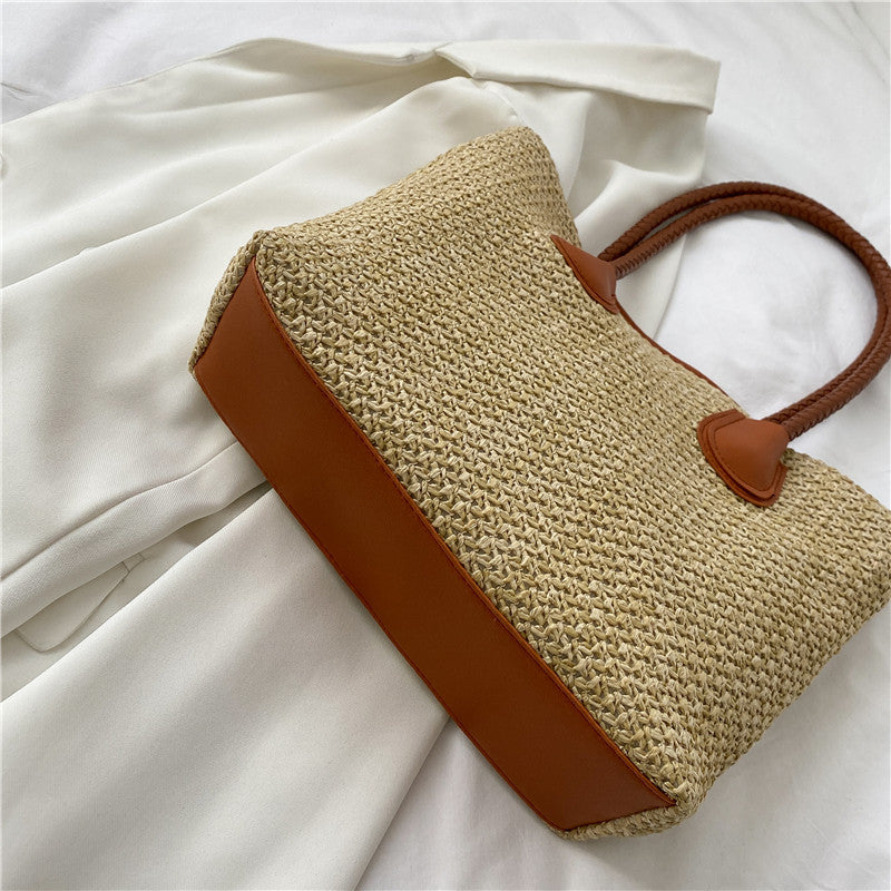 Summer Casual Large Capacity Bag Women's New Trendy Summer Fashion Woven Bag Commuting Shoulder Tote Large Bag