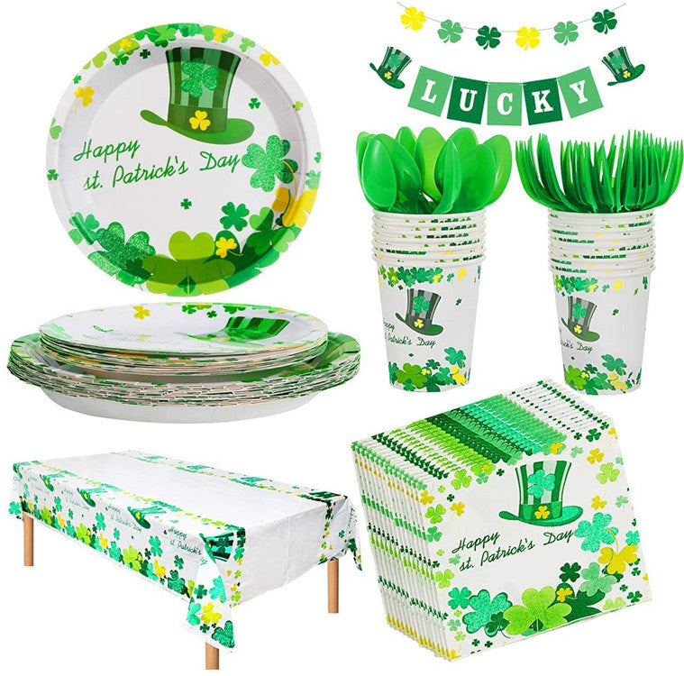 St. Patrick's Day Party Supplies Shamrock Irish Party Supplies Knives Forks Spoons Cups Disposable Cutlery Set