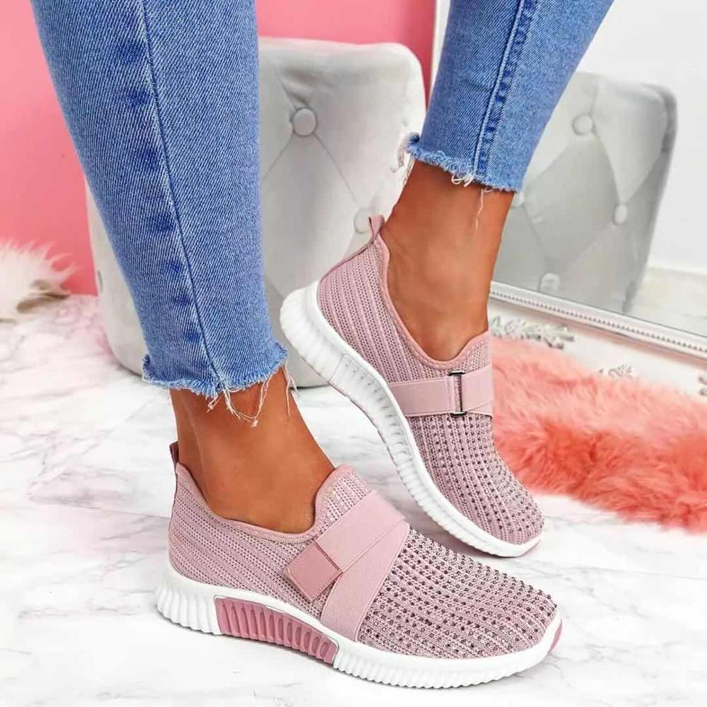 Women Sneakers 2020 New Bling Rhinestone Ladies Shoes Slip On Comfortable Sole Running Walking Shoes Female Flat Sports Shoes - TRIPLE AAA Fashion Collection